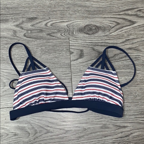 Red whit wand blue striped bikini set - Picture 2 of 4